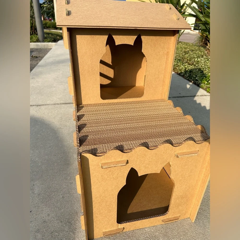 Custom Corrugated Cat House - Farmhouse Playground